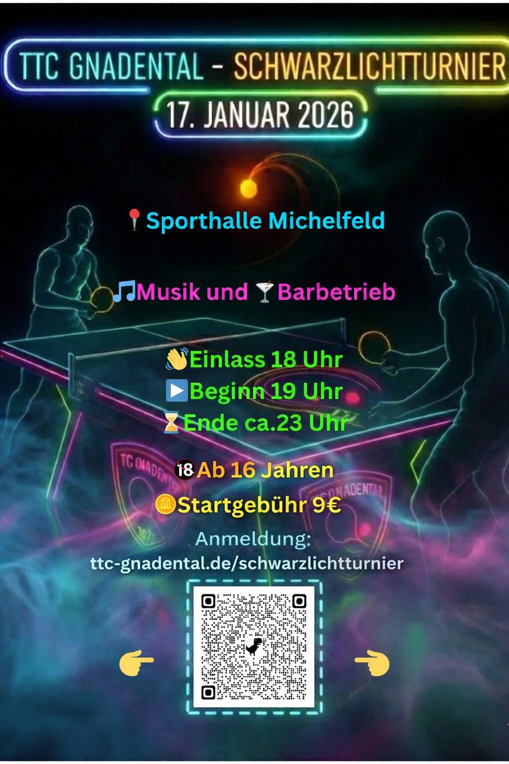 Mehr über den Artikel erfahren Schwarzlicht-Tischtennisturnier