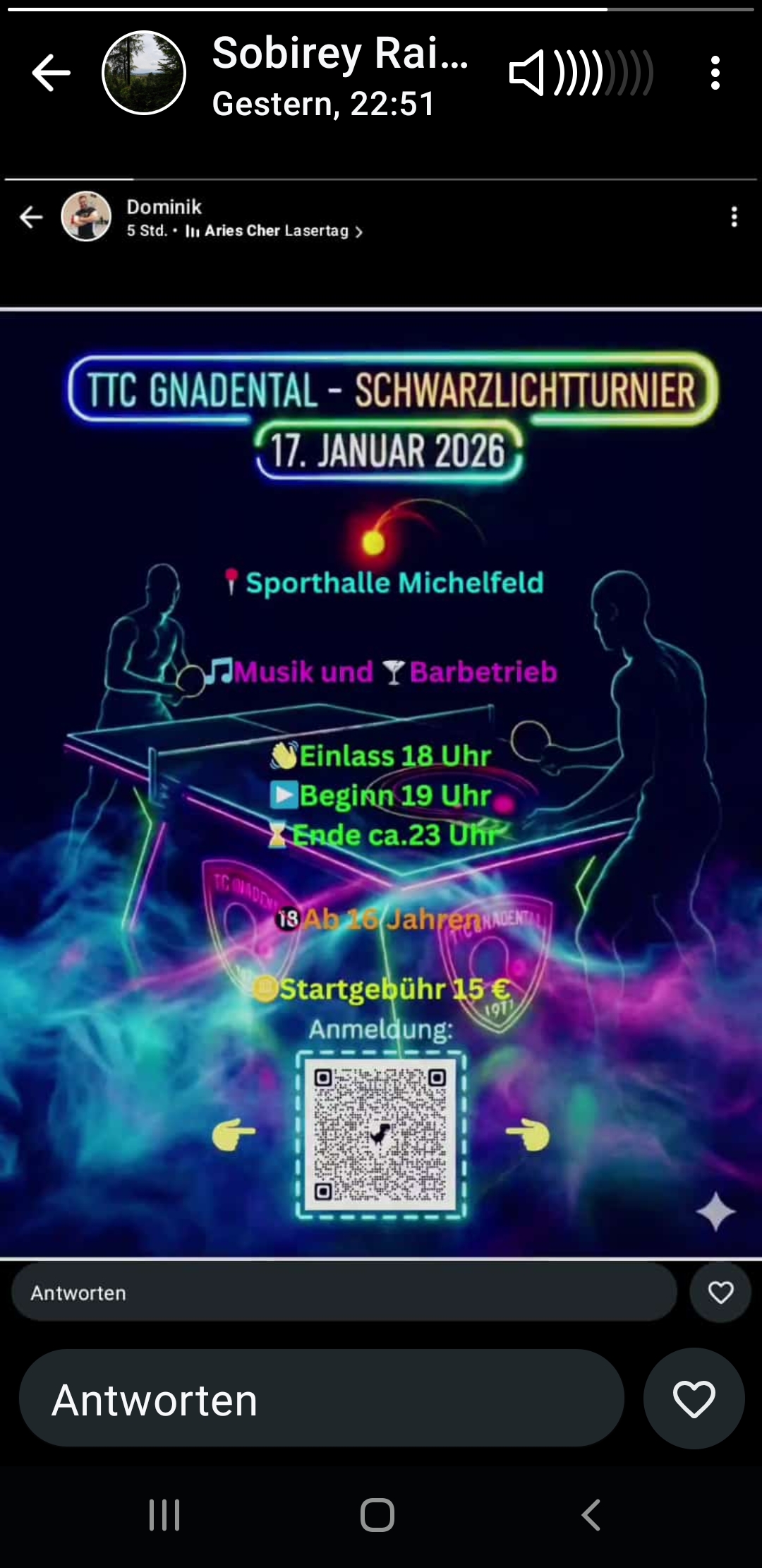 Mehr über den Artikel erfahren Schwarzlicht-Tischtennisturnier