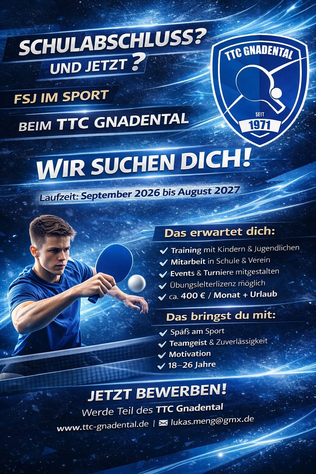 Du betrachtest gerade TTC Gnadental sucht einen FSJler